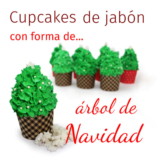 Hacer cupcake de jabón con forma de árbol de Navidad