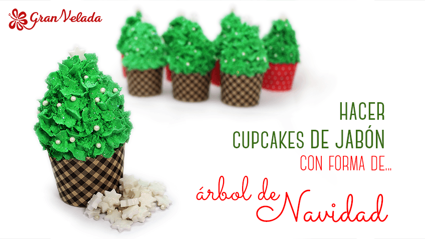 Hacer cupcake de jabón con forma de árbol de navidad